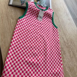 Zara Vibrant Pink and Cream Checkered Dress